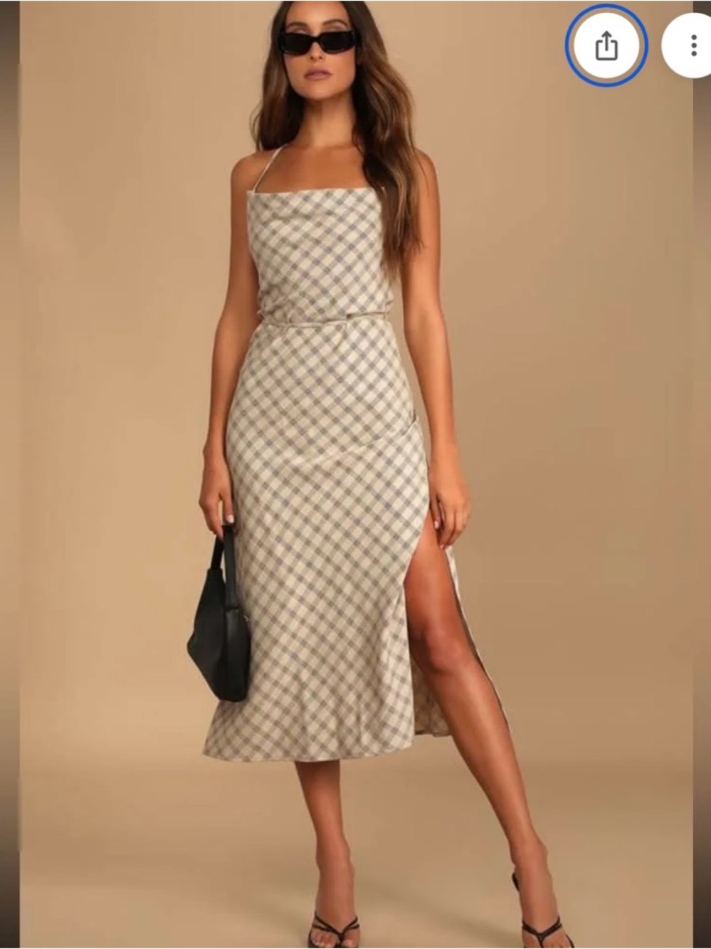 Lulus Chic City Beige Plaid Cowl Neck Midi Slip Dress Medium - Picture 11 of 13